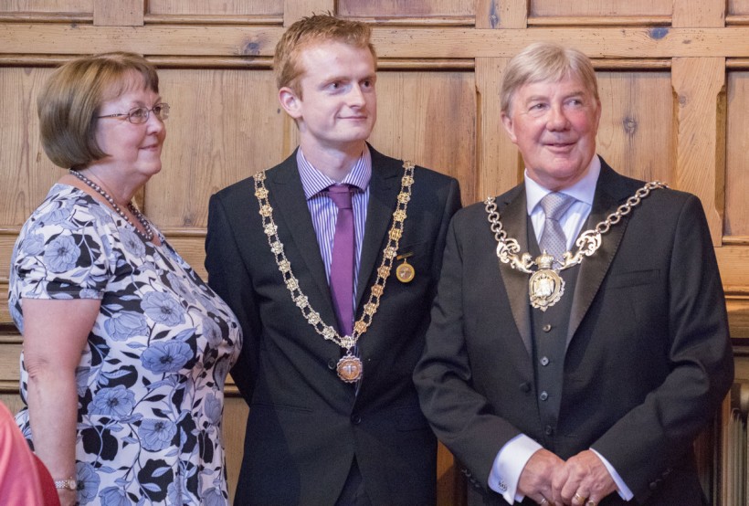Deputy Mayor Cllr Liam Jones (centre) with his consort Michelle Carter and the Sheriff of Chester Cllr Stuart Parker