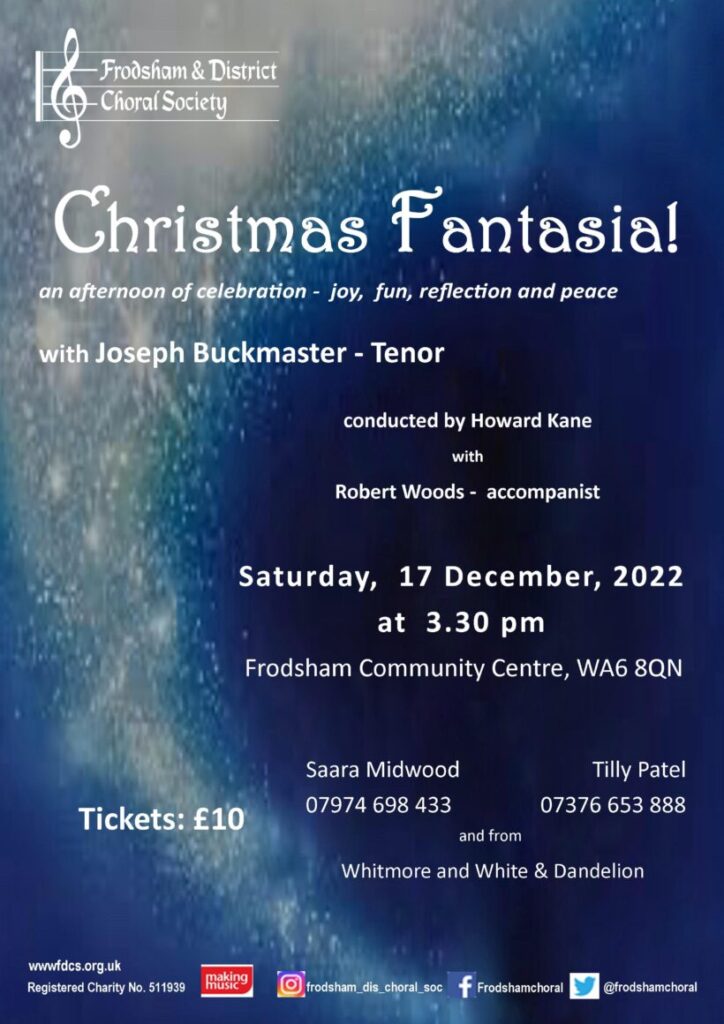 Frodsham and District Choral Society Christmas Fantasia Poster December 2022