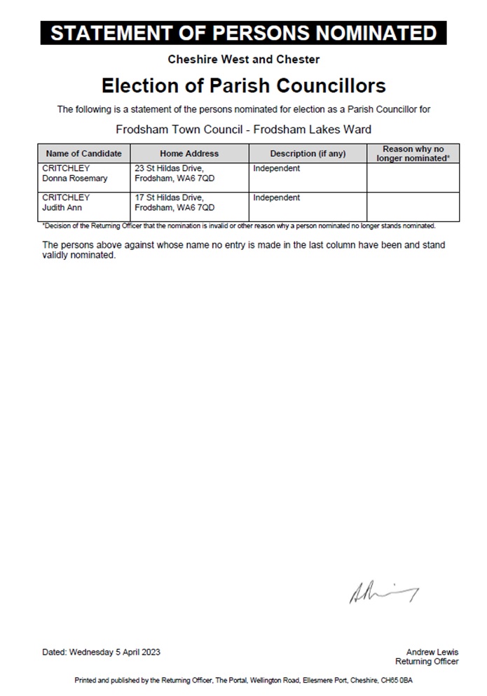 Statement of Persons Nominated - Lakes Ward