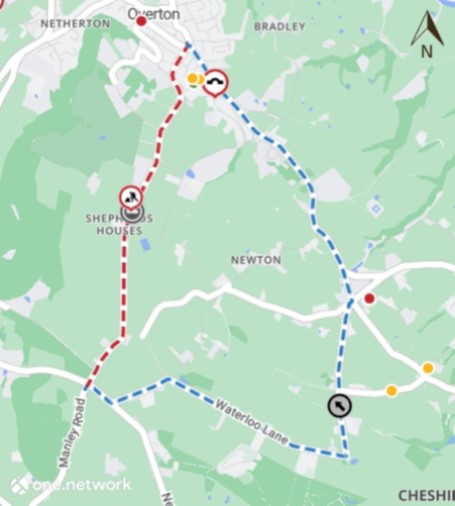 Manley Road closure alternative route map