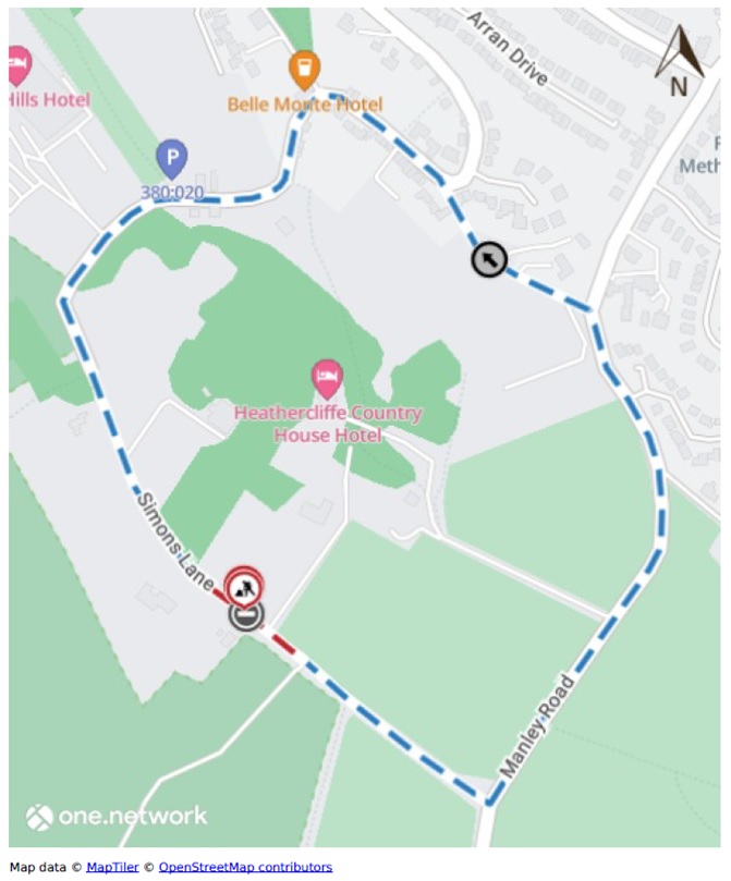 Simons Lane Road Closure 11 Aug Alternative Route Map