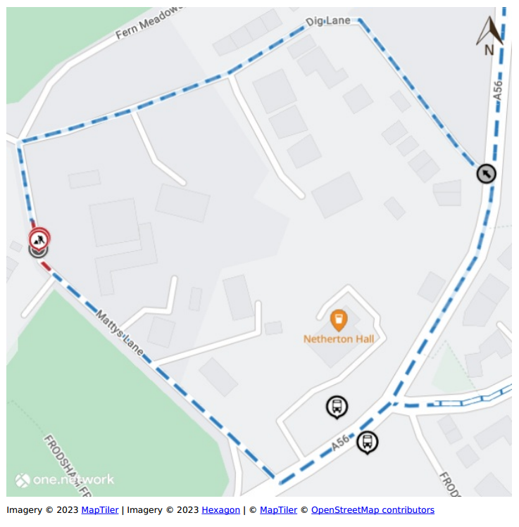 Diversion route via Chester Road and Dig Lane