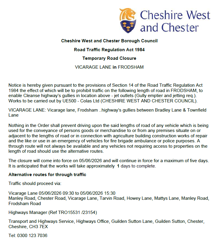 TRO23154.15531 Vicarage Lane closure Fri 05 06 2026