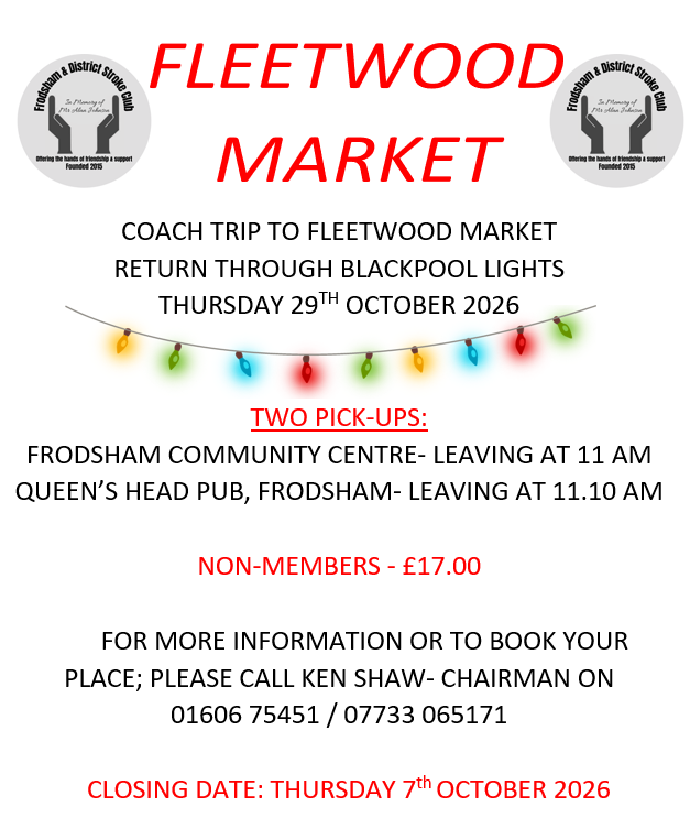 Frodsham and District Stroke Club Fleetwood Market Trip 29 10 2026